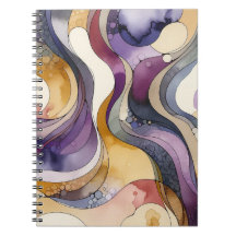 Fluid lines purple and golden abstract watercolor