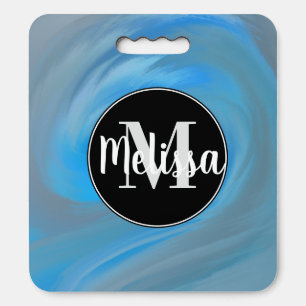 Fluid Marble Blue Wave Intial Name Sports Seat Cushion