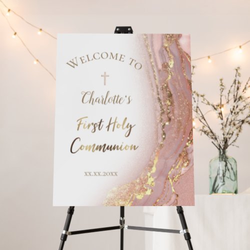 fluid marble  First Communion welcome sign