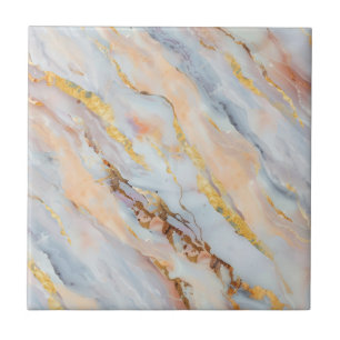 Fluid Marble in Tones of Gray, Peach and Gold Ceramic Tile