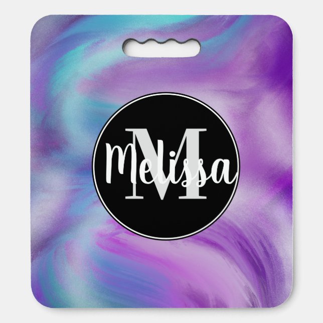 Fluid Marble Purple Electric Intial Name Sports Seat Cushion (Front Vertical)
