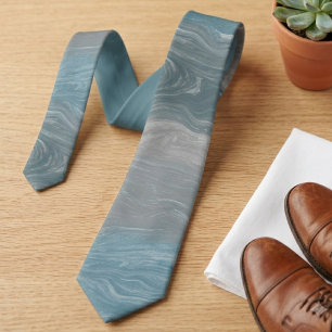 Fluid marble swirl slate blue neck tie