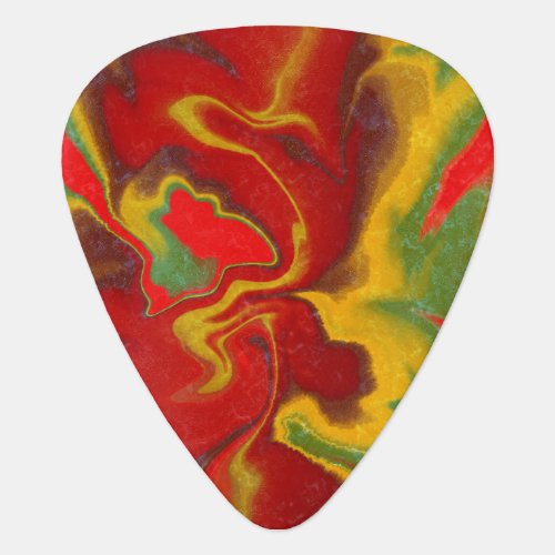 Fluid Marble Wavy Vibrant Red Yellow Green Swirls Guitar Pick