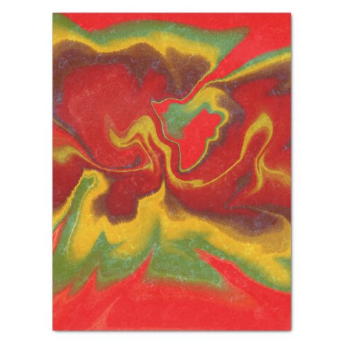Fluid Marble Wavy Vibrant Red Yellow Green Swirls Tissue Paper