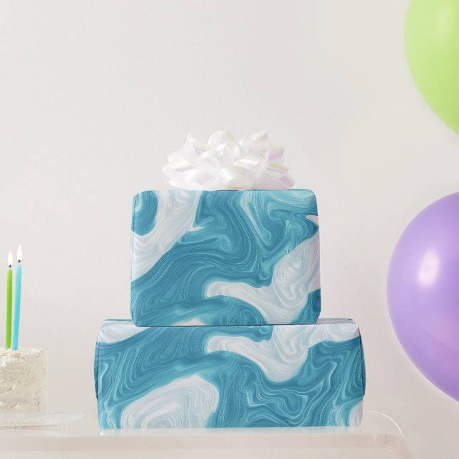 Fluid Ocean Aqua Blue Drift White Abstract pattern Wrapping Paper (Party Gifts)