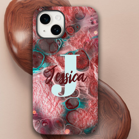 Fluid Paint Red Teal Foil Sparkling Light Accents 