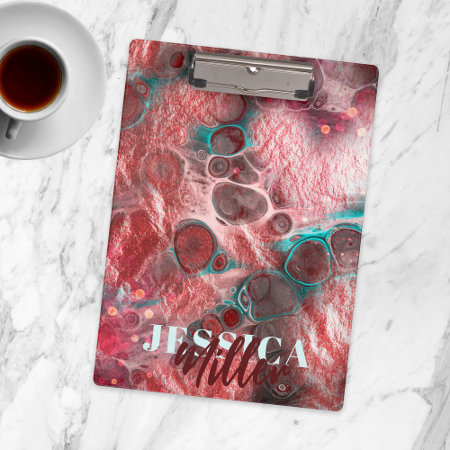 Fluid Paint Red Teal Foil Sparkling Light Accents 