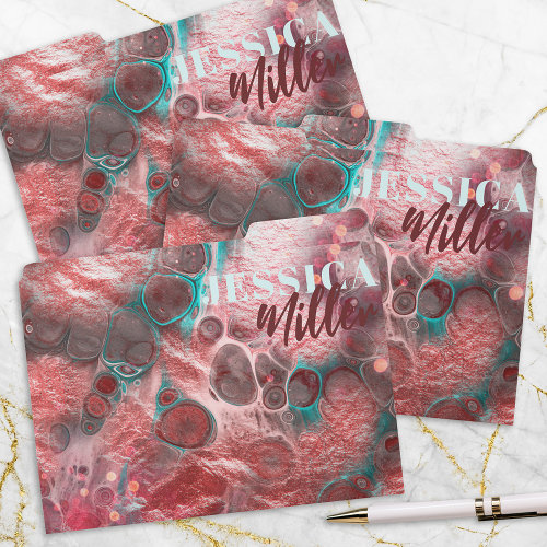 Fluid Paint Red Teal Foil Sparkling Light Accents