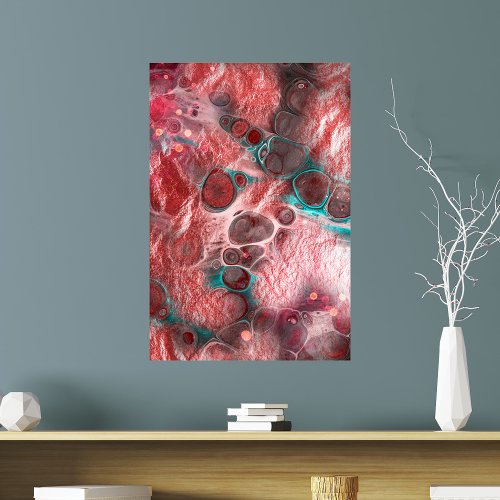 Fluid Paint Red Teal Foil Sparkling Light Accents Poster