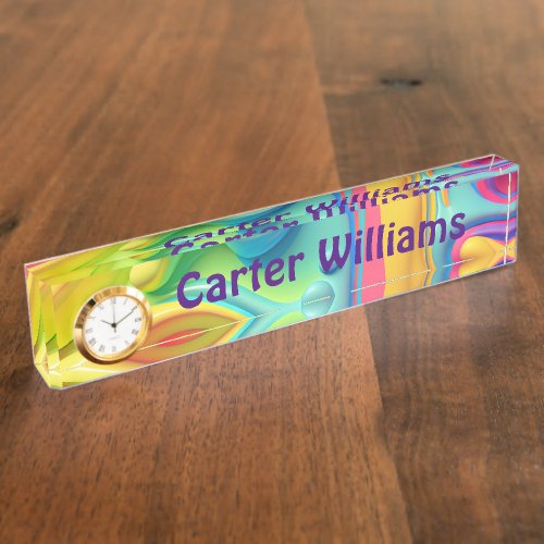 Fluid Plastic Neon Abstract With Name Desk Name Plate