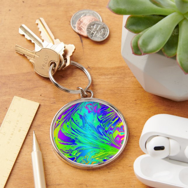 Fluid Rainbow Abstract Paint Splatters Keychain (Desk)