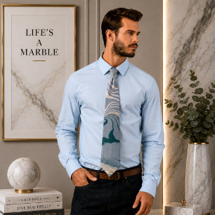 Fluid Swirl Marble Blue and Grey Neck Tie