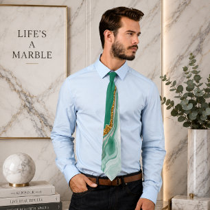 Fluid Swirl Marble Green and Gold Neck Tie