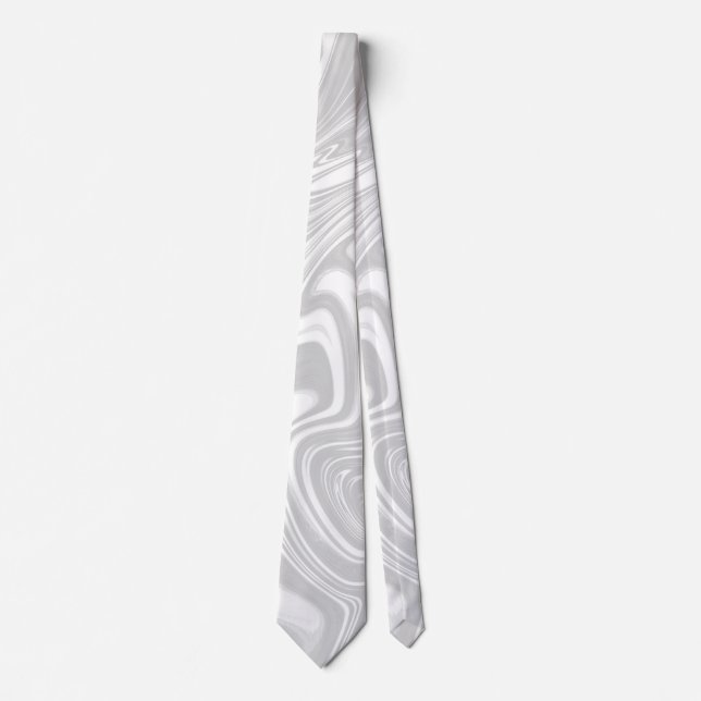 Fluid Swirl Marble Grey and White Neck Tie (Front)