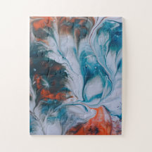 Fluid watercolor indigo blue orange coral