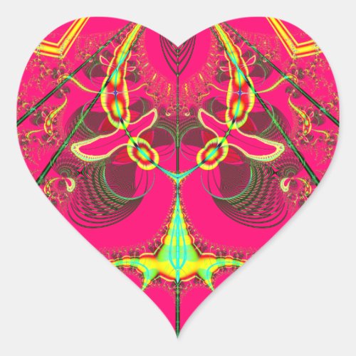 Fluorescent Alien Lady Bug Fractal Heart Sticker