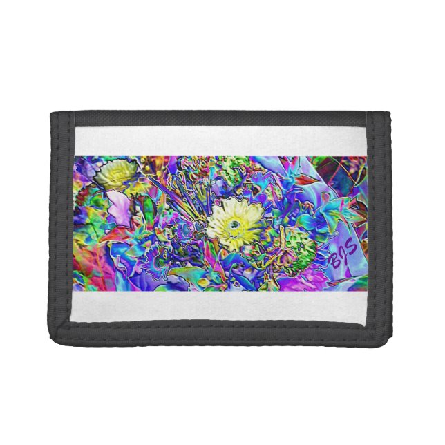 Fluorescent Blue Lavender Yellow Floral Lg Wallet (Front)