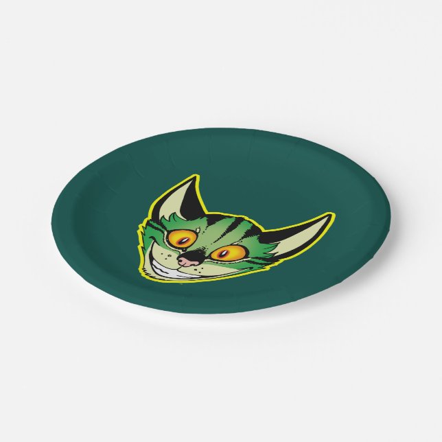 Fluorescent Cartoon Cat Paper Plates (Angled)