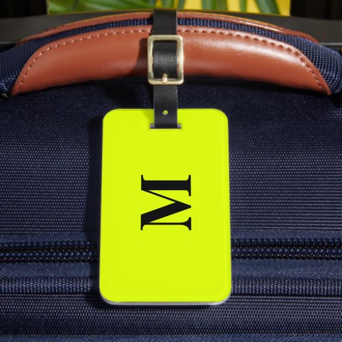 Fluorescent Chartreuse Yellow Neon Color Monogram  Luggage Tag
