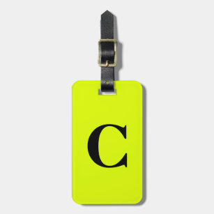 Fluorescent Chartreuse Yellow Neon Monogram Name Luggage Tag