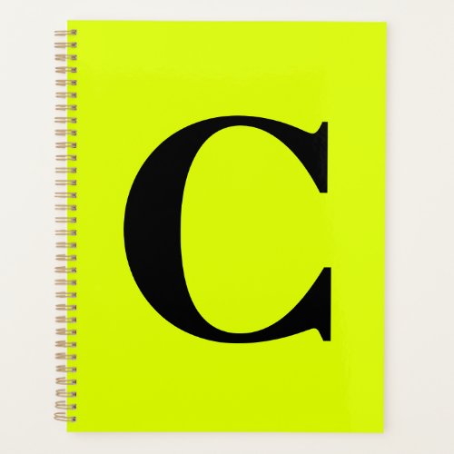 Fluorescent Chartreuse Yellow Neon Monogram Name Planner