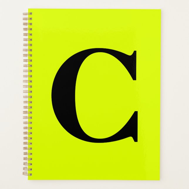 Fluorescent Chartreuse Yellow Neon Monogram Name Planner (Front)