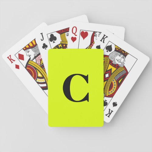 Fluorescent Chartreuse Yellow Neon Monogram Name Playing Cards