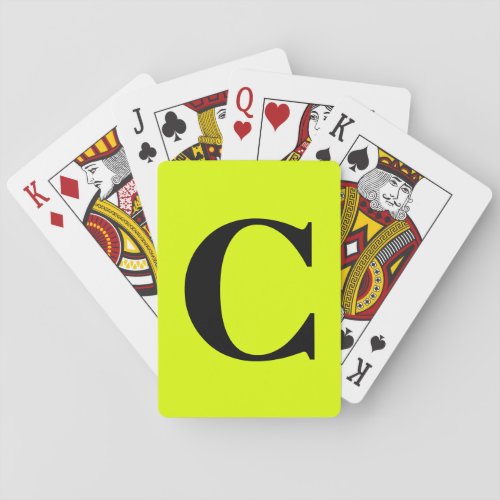 Fluorescent Chartreuse Yellow Neon Monogram Name Playing Cards