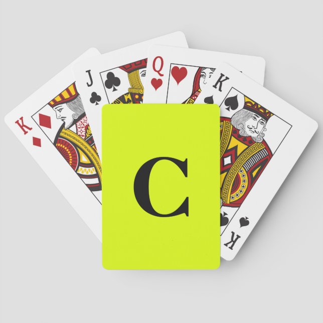 Fluorescent Chartreuse Yellow Neon Monogram Name Poker Cards (Back)