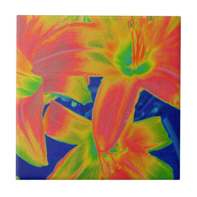 fluorescent flowers ceramic tile (Front)