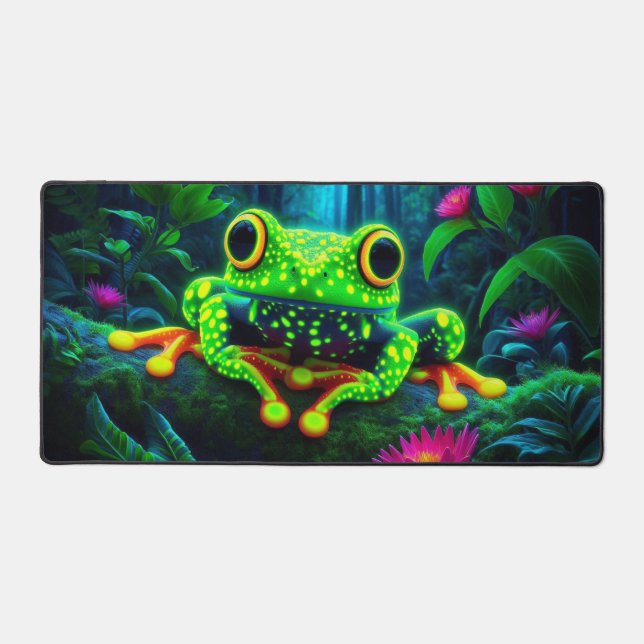 Fluorescent Frog, Eye-Catching Neon Animals Desk Mat (Front)