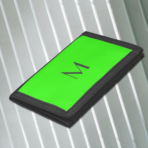 fluorescent green _ add monogram trifold wallet