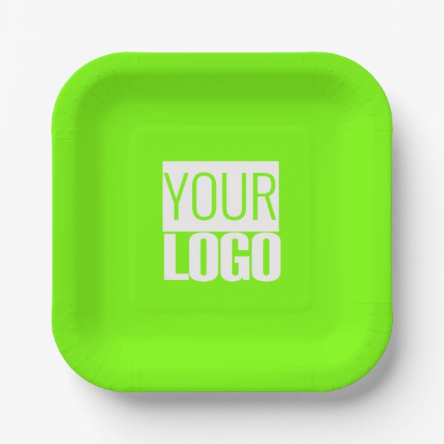 fluorescent green - add your  logo  paper plates (Front)
