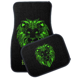 Fluorescent Green and Black Lion With Custom Text Car Mat