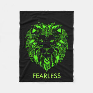 Fluorescent Green and Black Lion With Custom Text Fleece Blanket