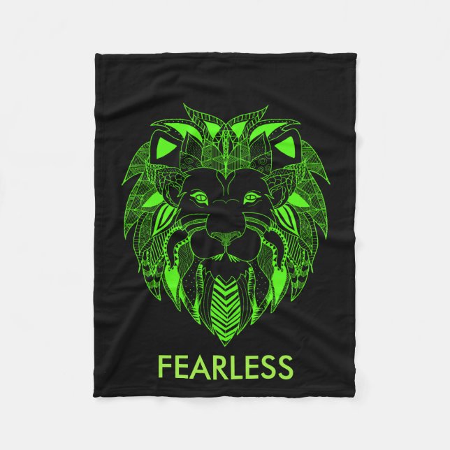 Fluorescent Green and Black Lion With Custom Text Fleece Blanket (Front)