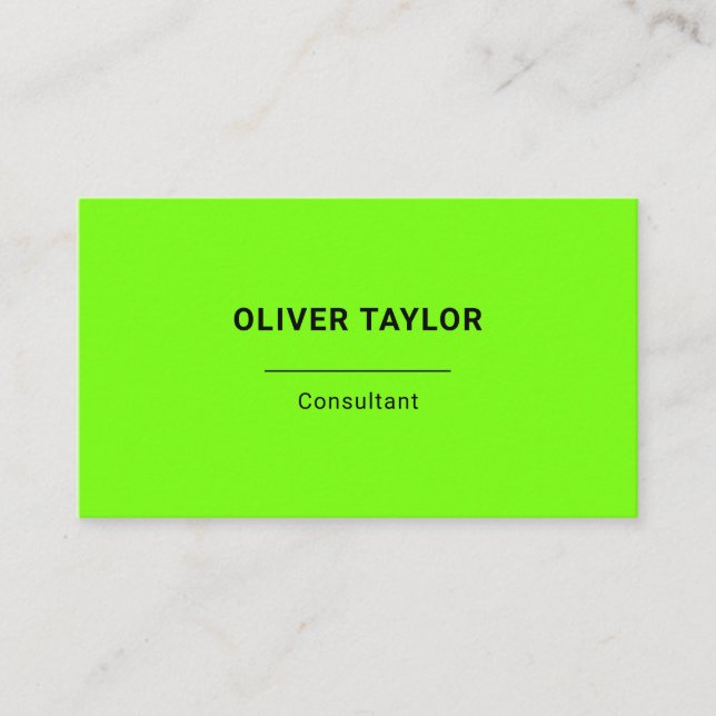 Fluorescent Green Black Fun Minimalist Custom Name Business Card (Front)