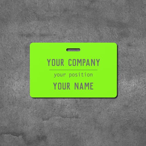fluorescent green_ bold lettering badge