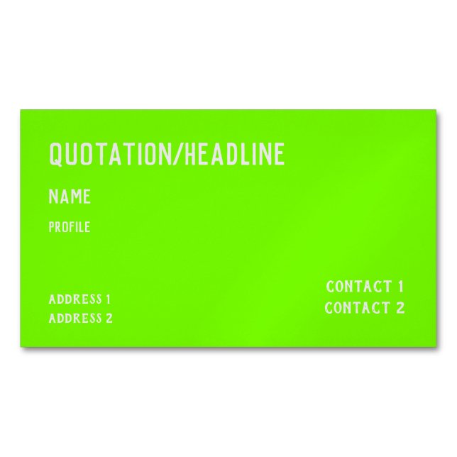 fluorescent green  business card magnet (Front)