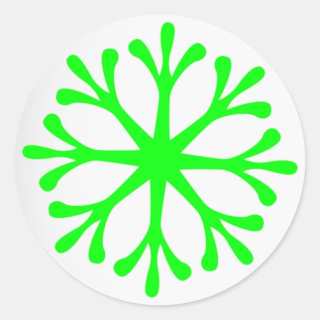 Fluorescent Green Snowflake Holiday Labels/Sticker Classic Round Sticker (Front)