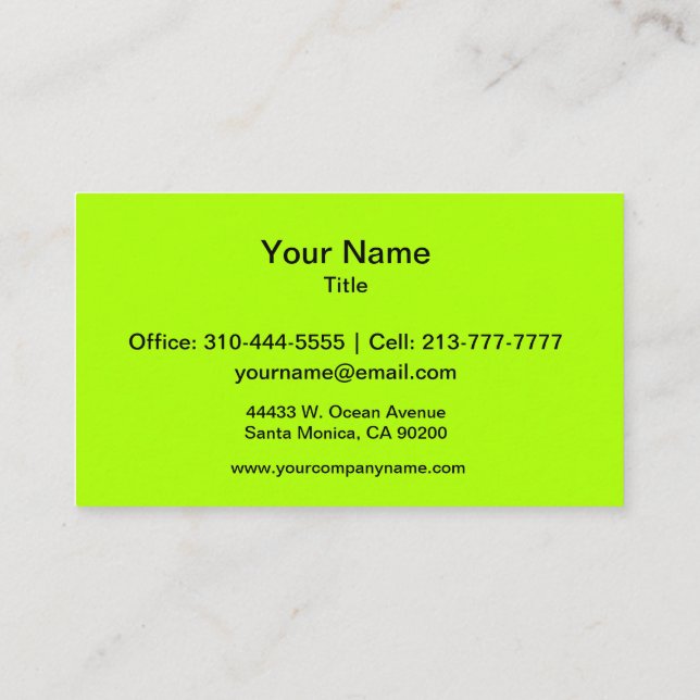 Fluorescent Green Solid Color Business Card (Back)