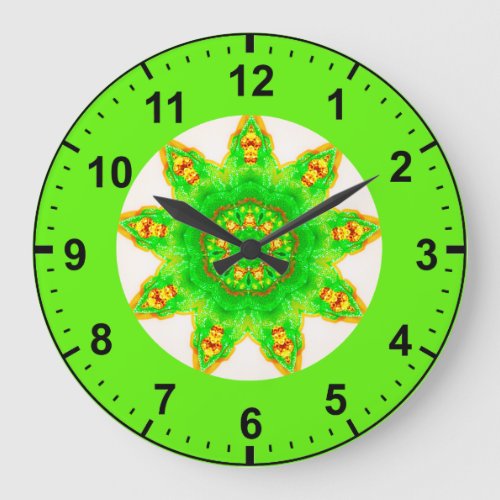  Fluorescent Green Star Fractal  Large Clock