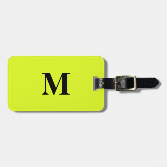 Fluorescent Light Yellow Green Monograms Name Gift Luggage Tag (Front Horizontal)