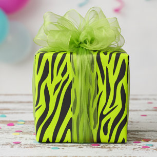 Fluorescent Lime Green Small Zebra Print Wrapping Paper