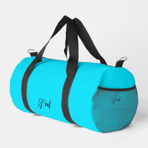 Fluorescent neon blue solid color initials name duffle bag