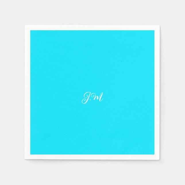 Fluorescent neon blue solid color initials name napkins (Front)
