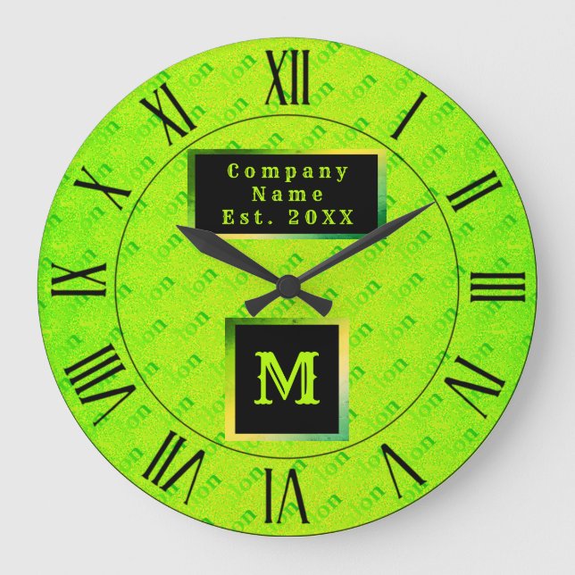 Fluorescent Neon Elegant Monogrammed Large Clock (Front)