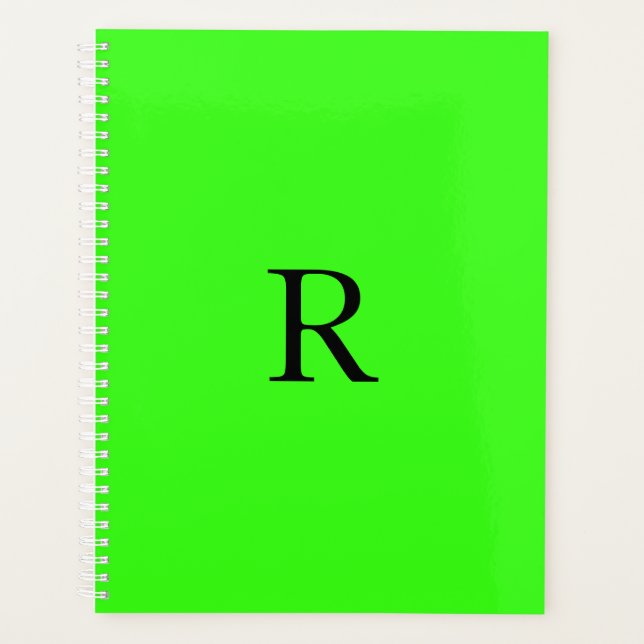 Fluorescent Neon Green Name Monograms Gift Favor Planner (Front)