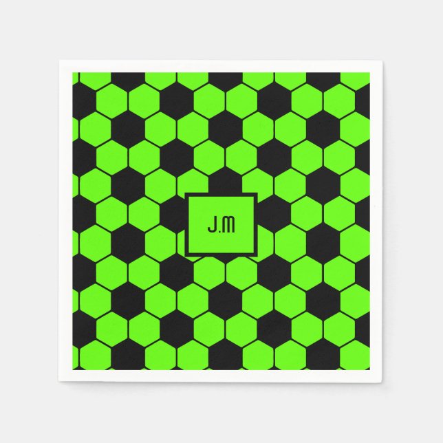 Fluorescent neon green soccer fan player initials  napkins (Front)