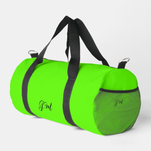 Fluorescent neon green solid color initials name duffle bag